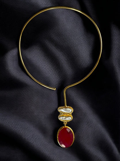 Red Thritiya Baroque Pearl and Stone Statement Hasli