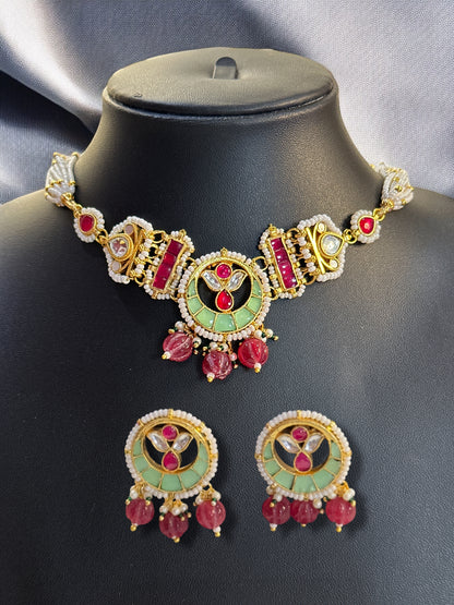 Red Ruby Chaand Pachi Kundan Choker Set