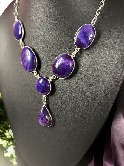 Purple Charoite Oval Boho Necklace
