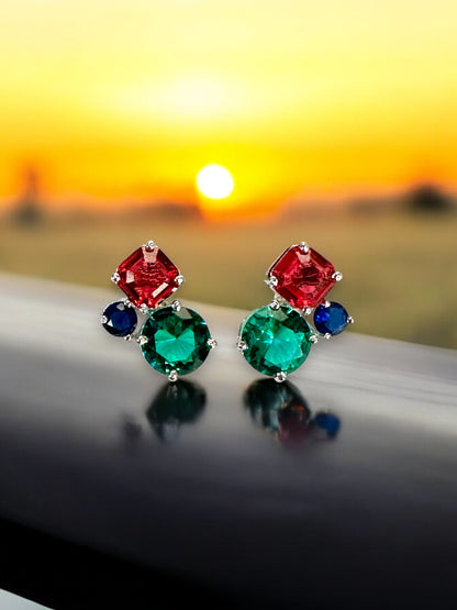 Multi Colured Tripple Crystal Studs