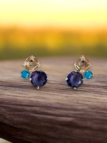 Multi Colured Tripple Crystal Studs