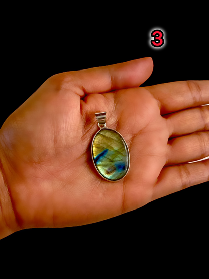 Mystic Aurora Labradorite Pendant in White Alloy (No Chain)