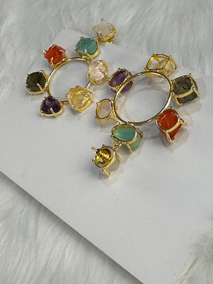 Muti Stone Seven Chakra Large Danglers