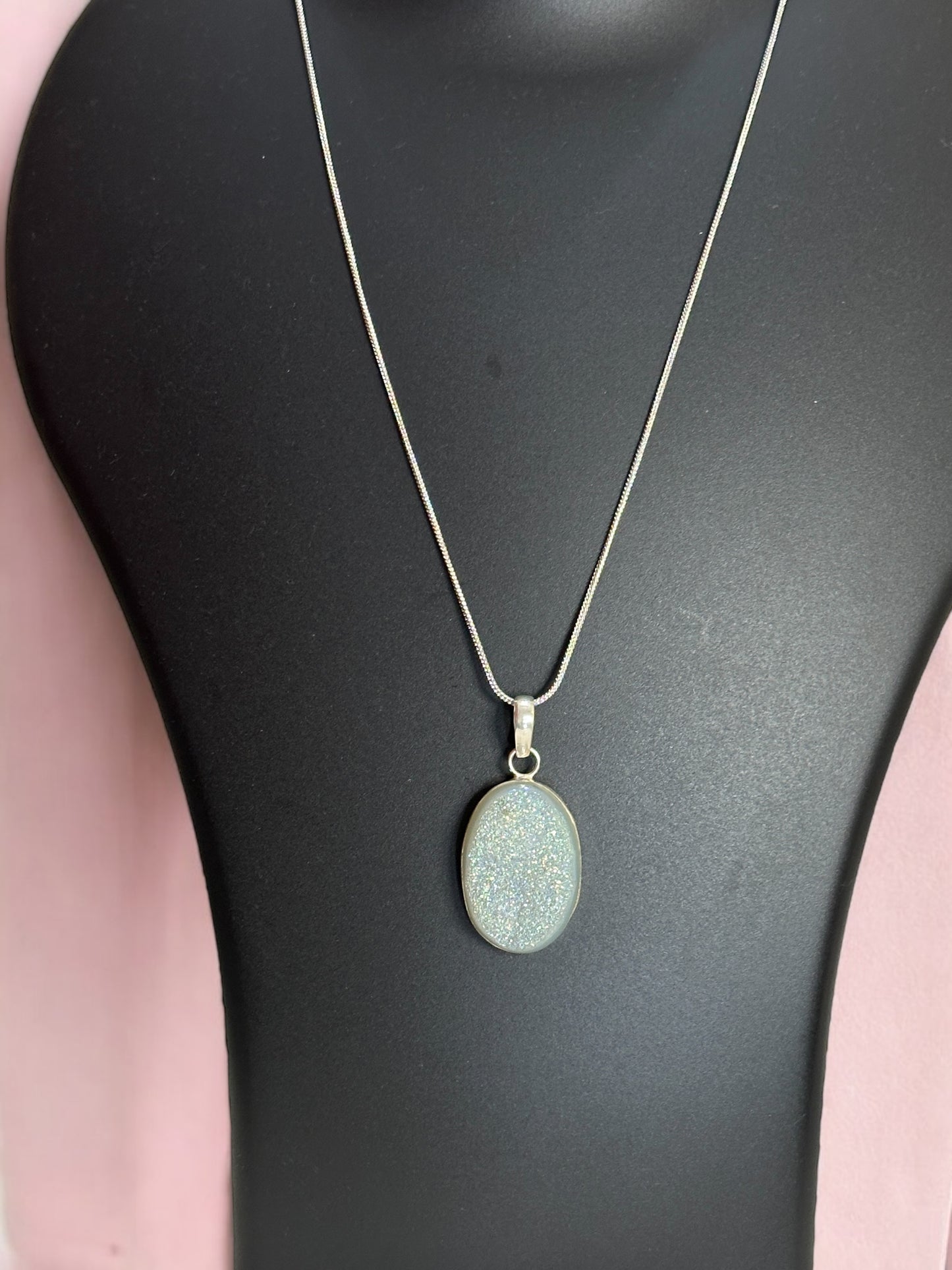Party Pop Druzy Agate Stone Pendant in White Alloy (With Chain)