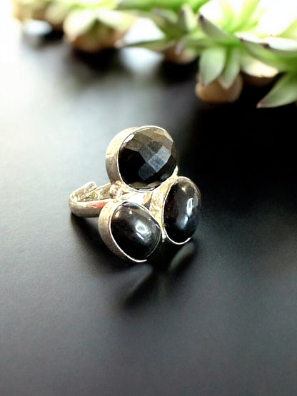 Three Stones Boho Adjustable Silver Alloy Ring