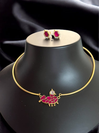 Pink Chidiya Jadau Statement Brass Hasli Set