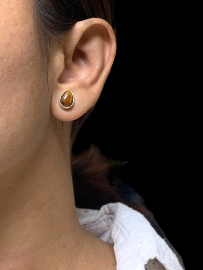 Brown Tiger's Eye Teardrop Minimal Studs