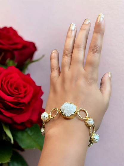 Real Pearls and Stone Monica Brass Bracelet