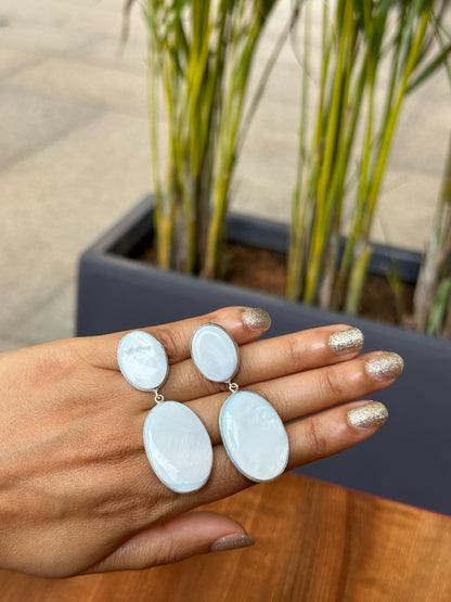Pale Blue Oval Shell Earrings