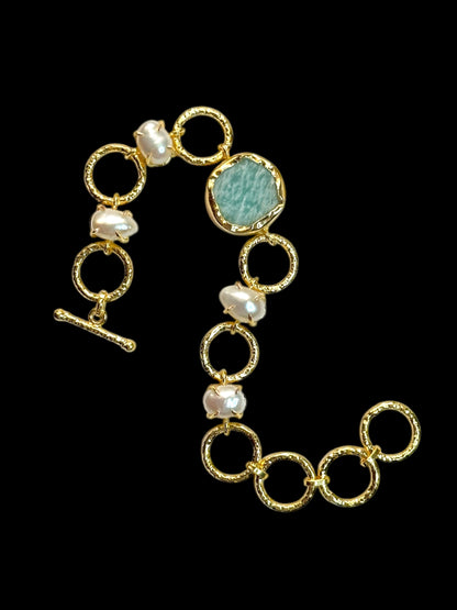 Real Pearls and Stone Monica Brass Bracelet