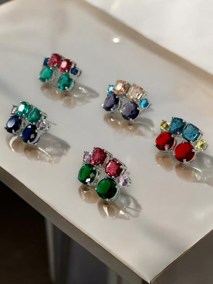 Multi Colured Tripple Crystal Studs