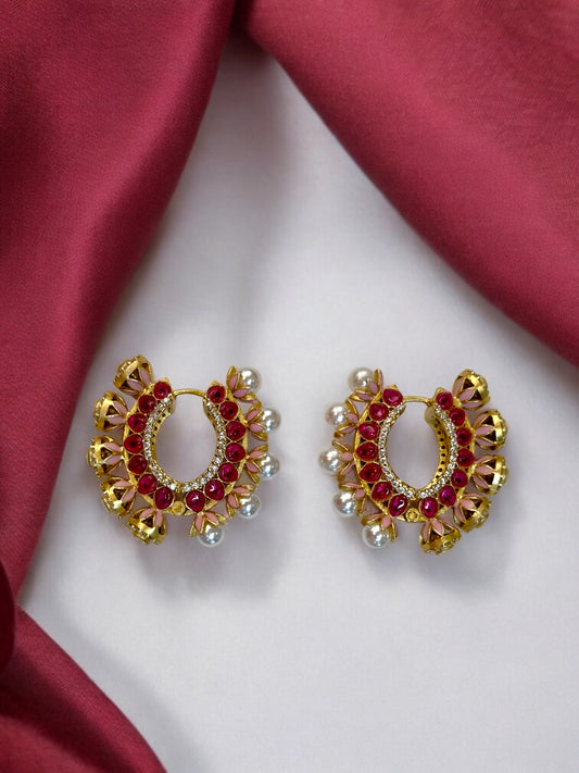 Inaraa Reversible AD-Pearl Brass Hoops