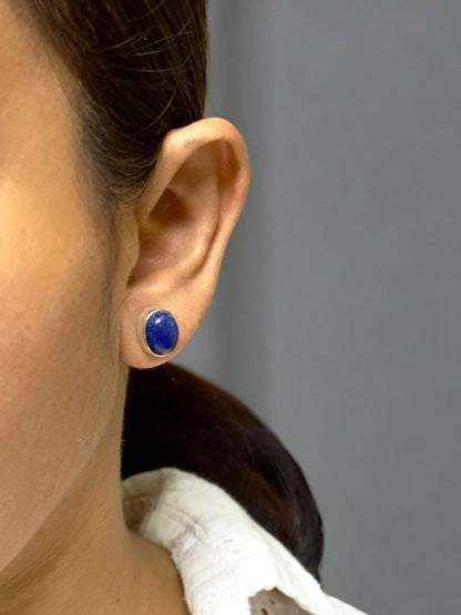 Blue Lapis Lazuli Oval Minimal Studs