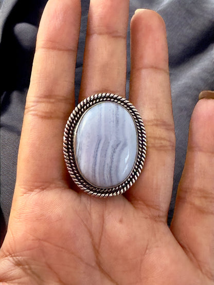 Light Blue Lace Agate Chunky Adjustable Ring