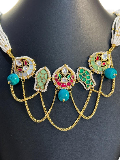 Turquoise Machali Pachi Kundan Choker Set