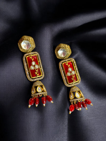 Red Holdali Half Jhumka Earrings