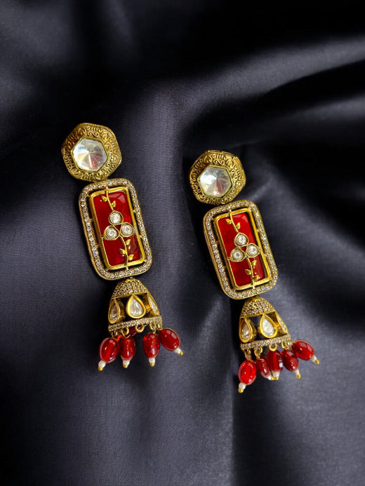 Red Holdali Half Jhumka Earrings