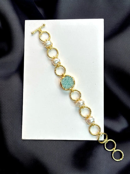 Real Pearls and Stone Monica Brass Bracelet