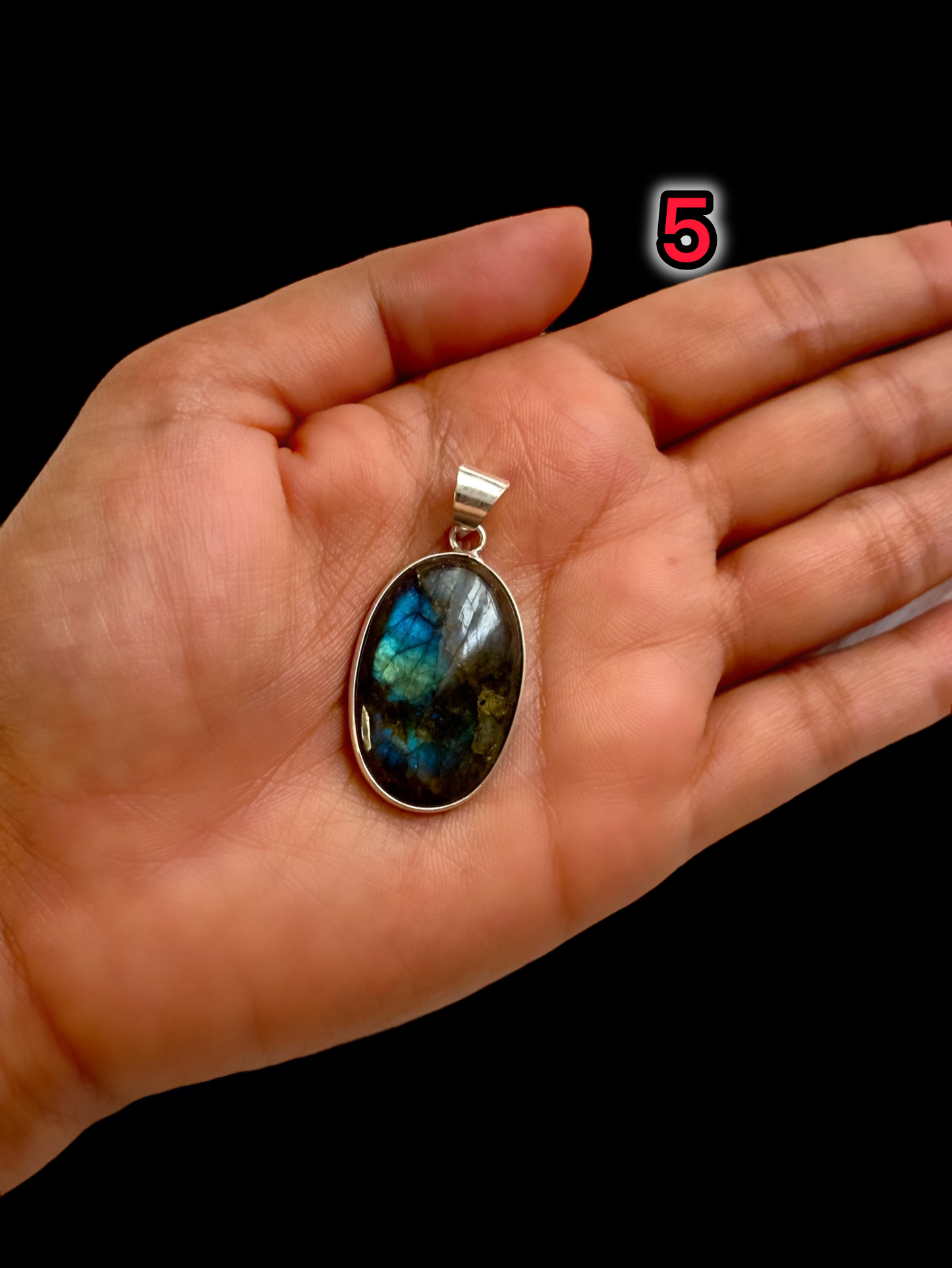 Mystic Aurora Labradorite Pendant in White Alloy (No Chain)