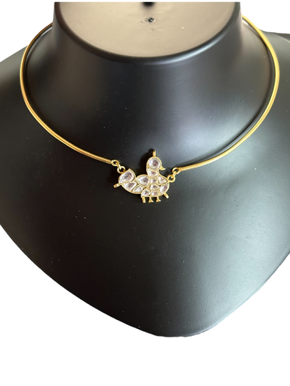 White Chidiya Jadau Statement Brass Hasli Set