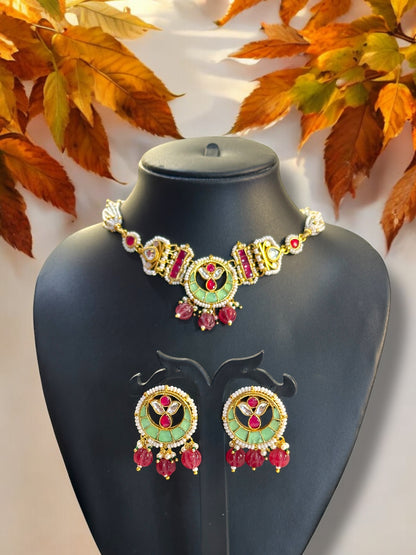 Red Ruby Chaand Pachi Kundan Choker Set