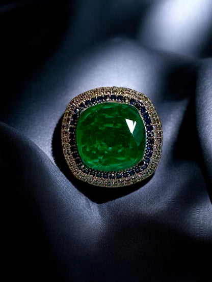 Green Crushed Doublet Square Cocktail Ring Adjustable