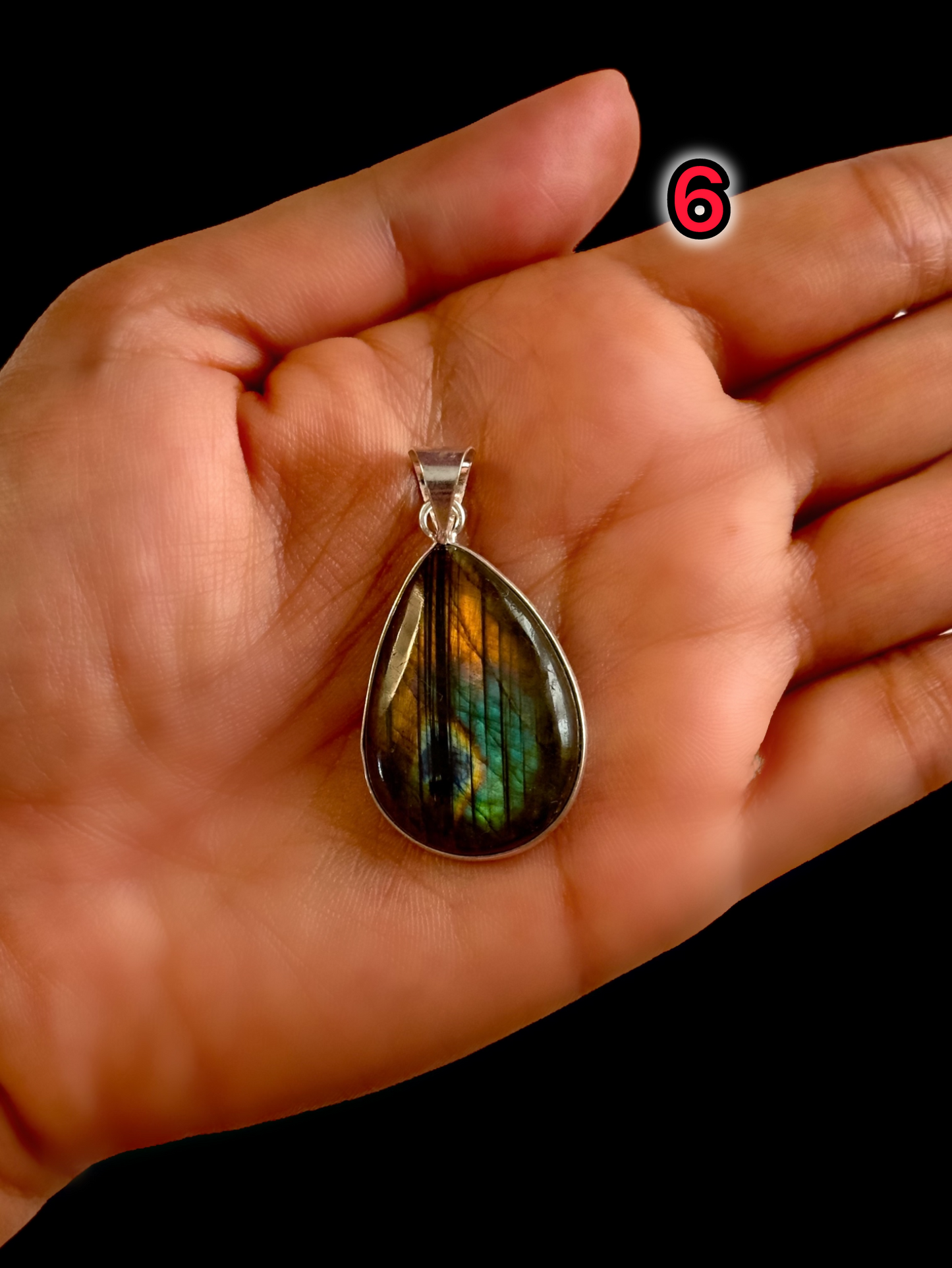 Mystic Aurora Labradorite Pendant in White Alloy (No Chain)