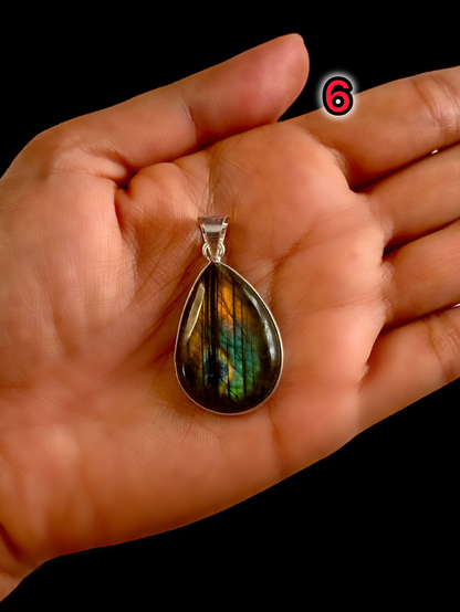 Mystic Aurora Labradorite Pendant in White Alloy (No Chain)