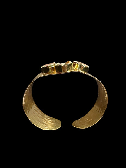 Natural Stone Panch Lazer Cut Brass Cuff Adjustable
