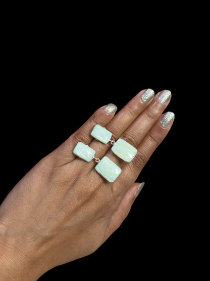 Pale Green Faceted Shell Oval Earrings