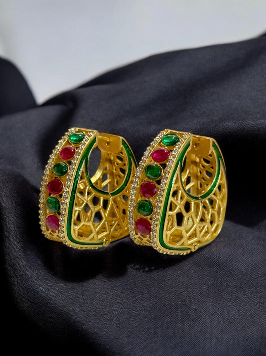 Kyra Jadau Brass Square Hoops