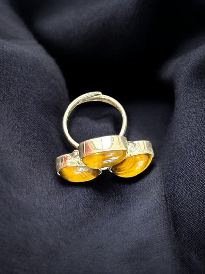 Three Stones Boho Adjustable Silver Alloy Ring