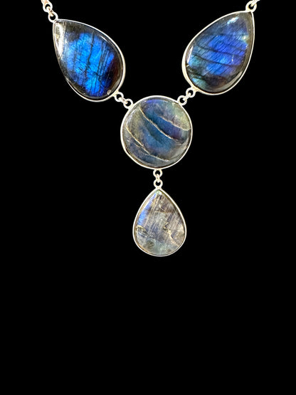 Fire Blue Labradorite Boho Necklace