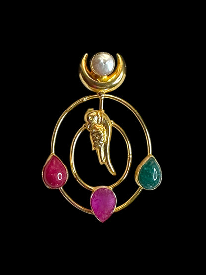 Totapari Stone Pearl Statement Dangler Brass Earrings