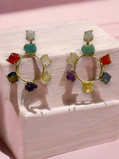 Muti Stone Seven Chakra Large Danglers