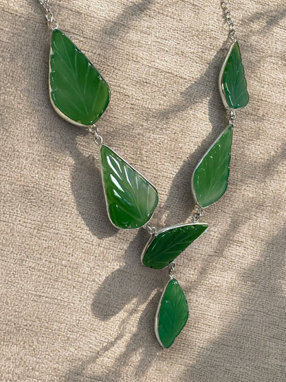 Green Onyx Leaf Carving Boho Necklace