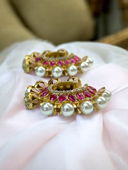 Inaraa Reversible AD-Pearl Brass Hoops