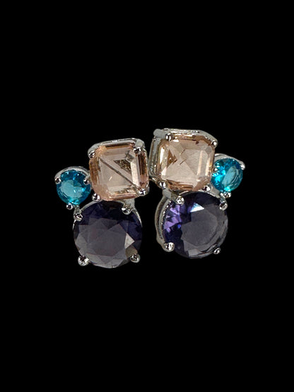Multi Colured Tripple Crystal Studs