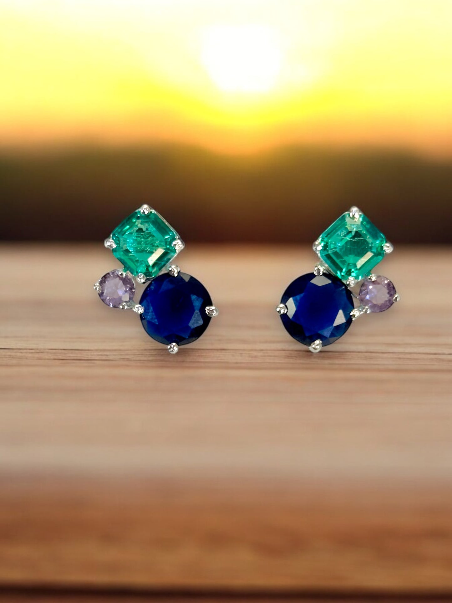 Multi Colured Tripple Crystal Studs
