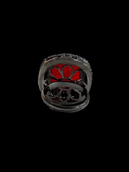 Red Crushed Doublet Square Cocktail Ring Adjustable