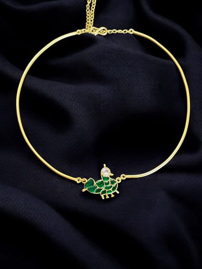 Green Chidiya Jadau Statement Brass Hasli Set