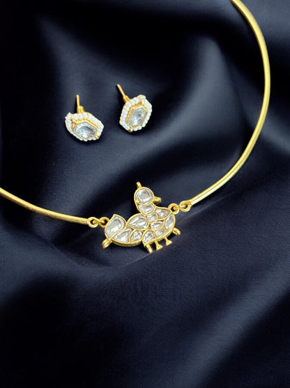 White Chidiya Jadau Statement Brass Hasli Set
