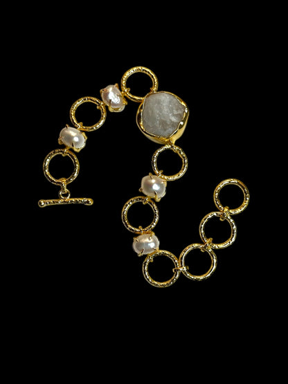 Real Pearls and Stone Monica Brass Bracelet