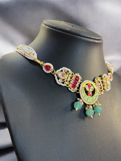 Green Onyx Chaand Pachi Kundan Choker Set
