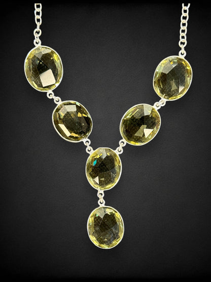 Olive Natural Quartz Faceted Necklace