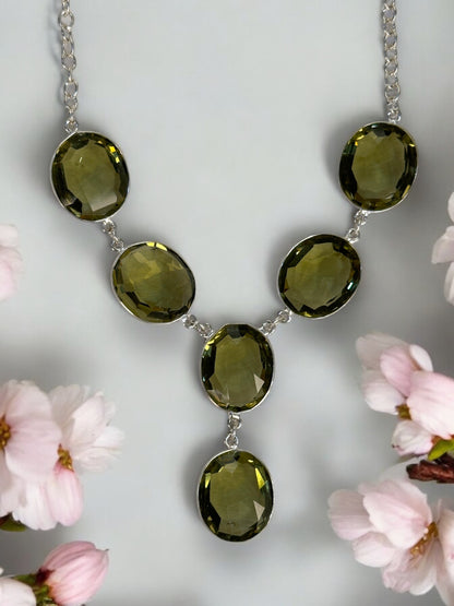 Olive Natural Quartz Faceted Necklace