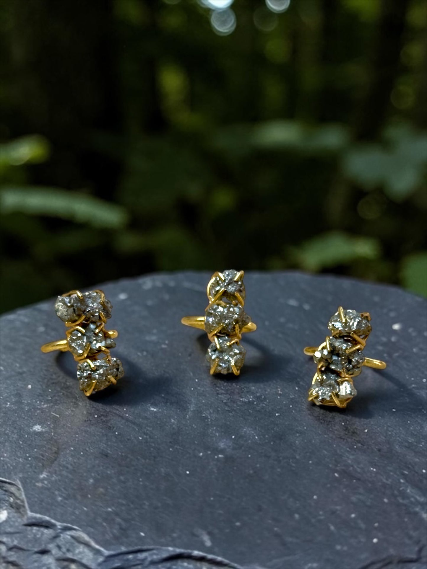 Raw Pyrite Gold Plated Trinity Ring