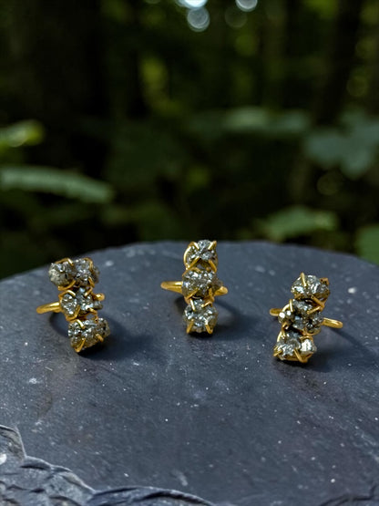 Raw Pyrite Gold Plated Trinity Ring