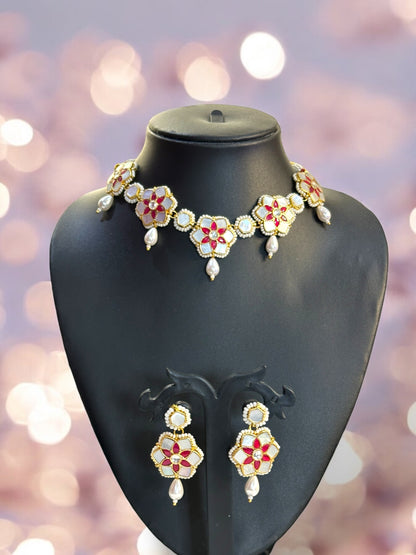White Mother-of-Pearl Pachi Kundan Choker Set