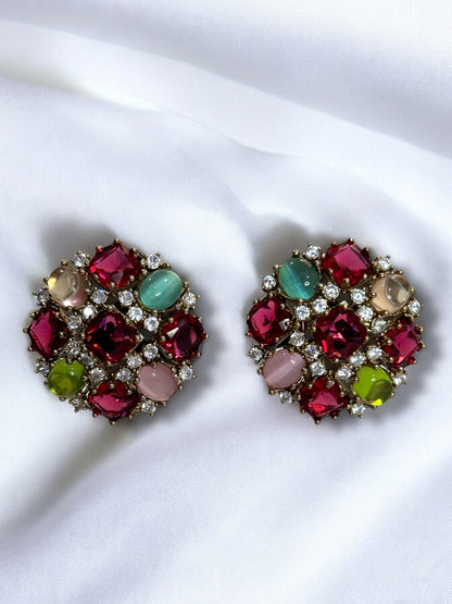 Red with Semi Precious Stone Oversized Studs